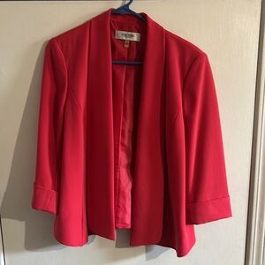Jones New York Red Blazer Modern Open Front Design